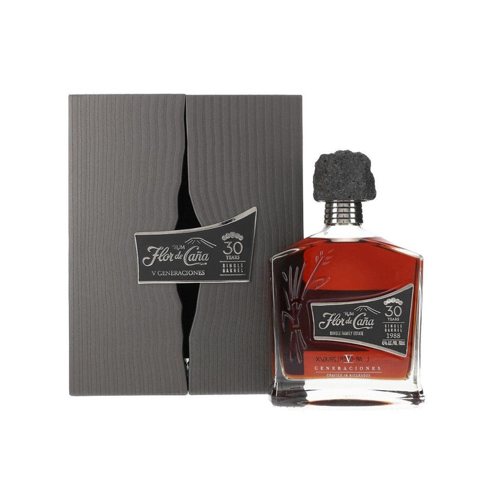 Flor de Caña V Generaciones 30 Year Old Single Barrel Rum 700ml bottle with presentation case