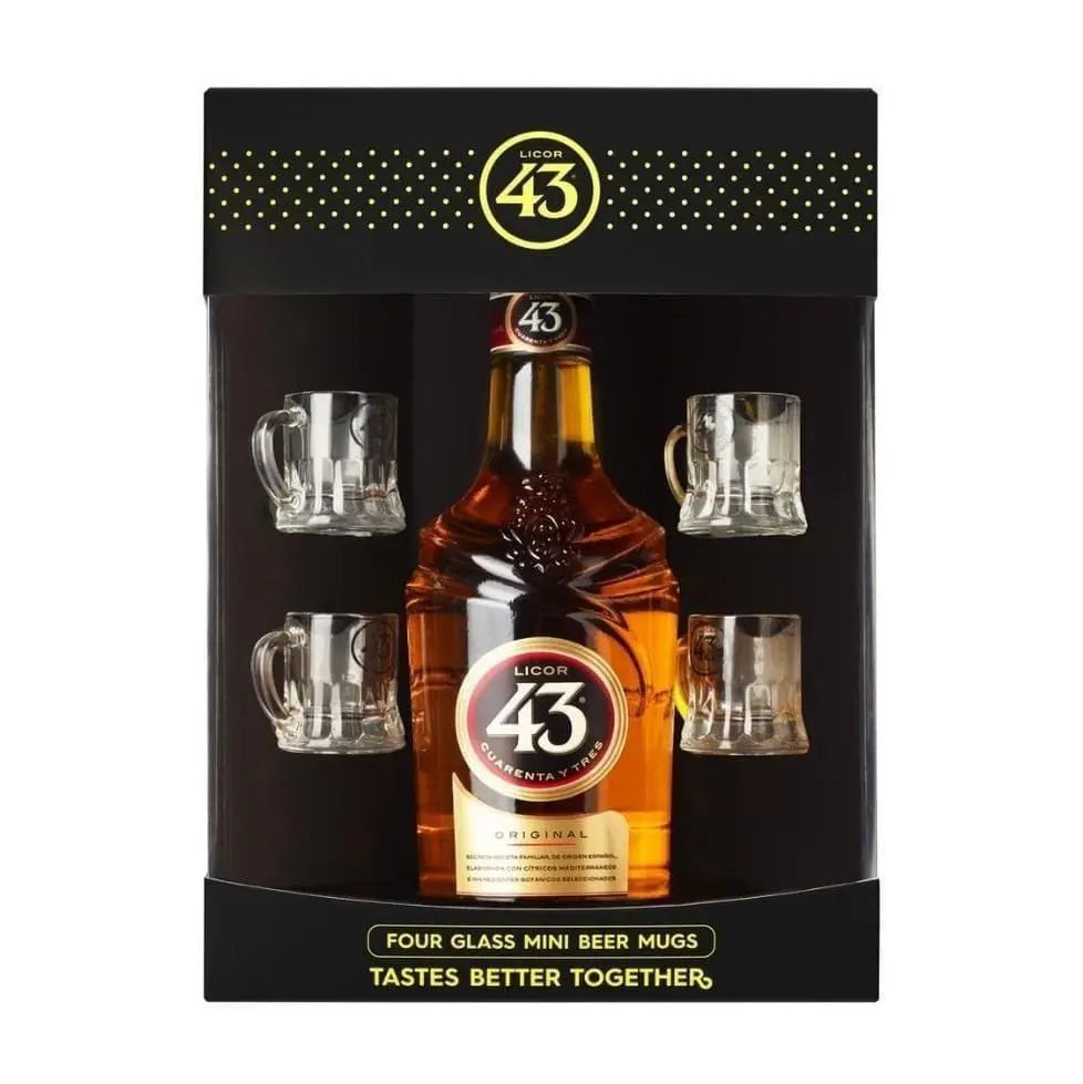 Licor 43 Liqueur Four Glass Mini Beer Mugs Gift Pack 700ml