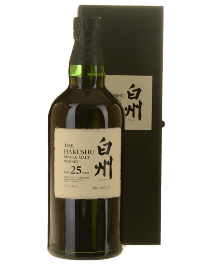 Hakushu 25 Year Old Single Malt Japanese Whisky 700ml bottle and presentation box