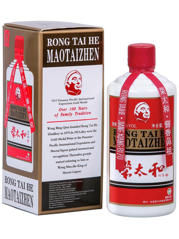 Rong Tai He Maotaizhen Baijiu 500ml 53% ABV white ceramic bottle and gold-red gift box