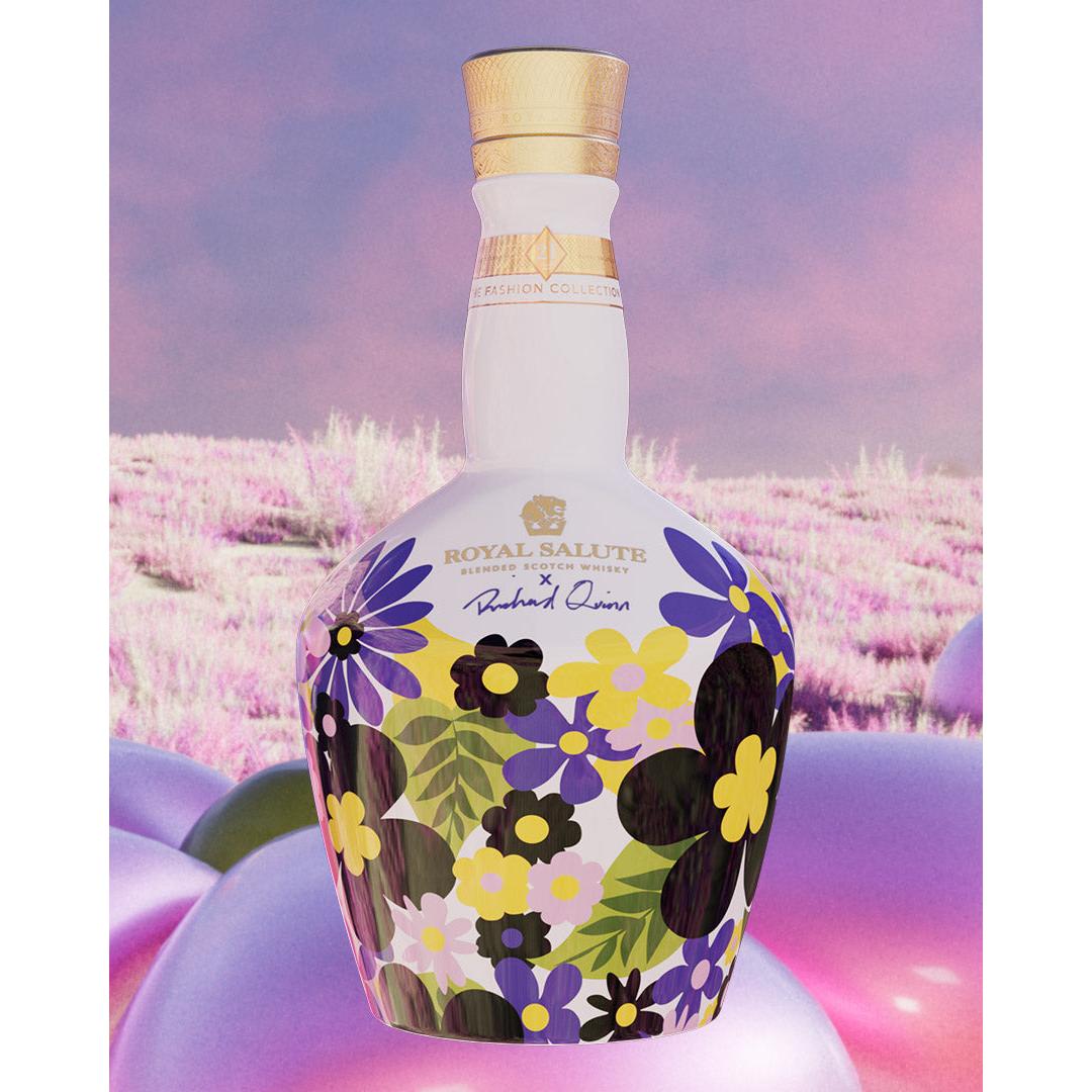 Royal Salute 21 Year Old Richard Quinn Edition II 700ml alternate floral bottle and gift packaging view