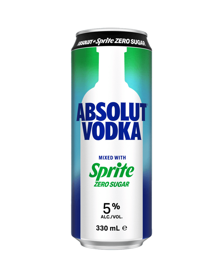 Absolut Vodka and Sprite Zero Sugar 5% 330ml can, sold as six four-packs