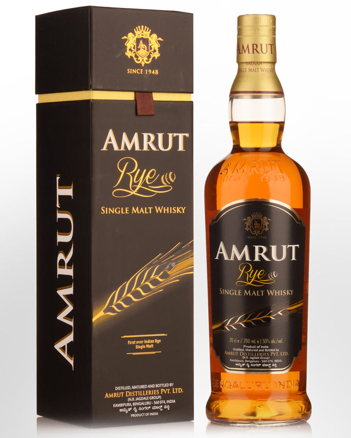 Amrut Rye Single Malt Indian Whisky 700ml bottle and box