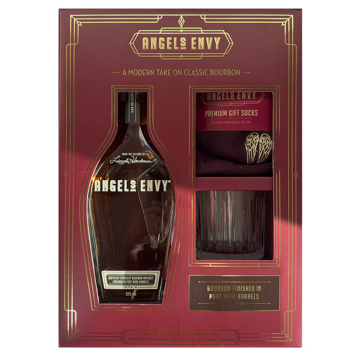 Angel's Envy Bourbon Whiskey 375ml gift set with socks and glass