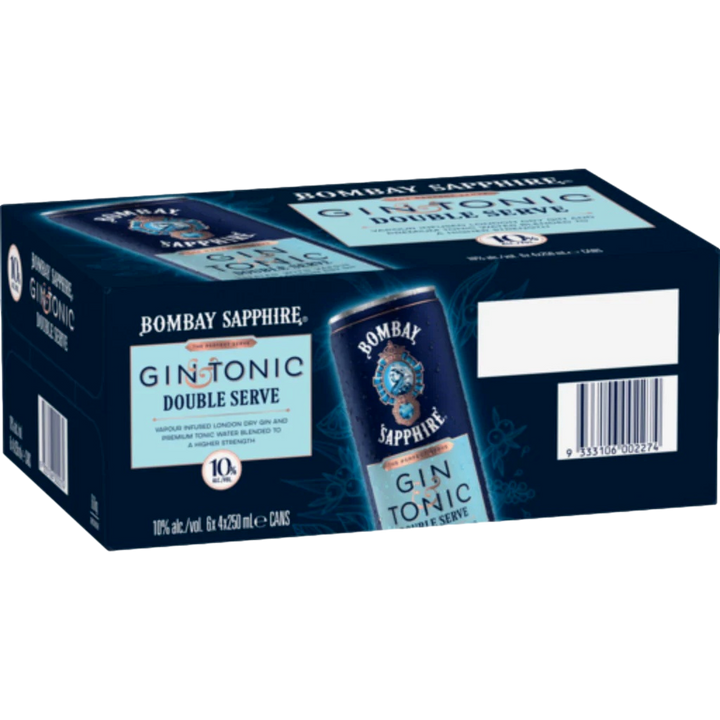 Bombay Sapphire Gin and Tonic Double Serve 10% case of 24 x 250ml cans