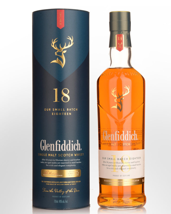 Glenfiddich 18 Year Old Single Malt Scotch Whisky 700ml bottle and blue box