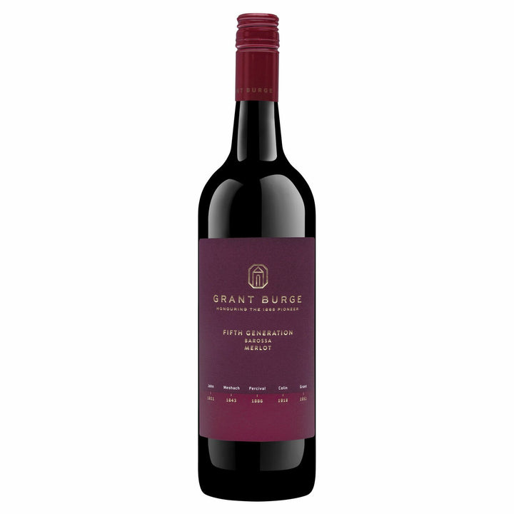 Grant Burge Fifth Generation Barossa Merlot 750ml bottle with burgundy label