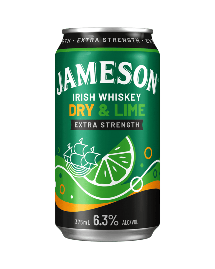 Jameson Irish Whiskey Dry and Lime 6.3% 375ml can, sold as twelve cans