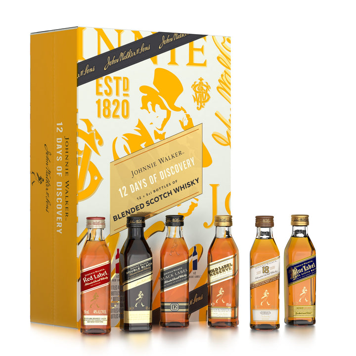 Johnnie Walker 12 Days of Discovery whisky advent calendar with six 50ml whisky varieties