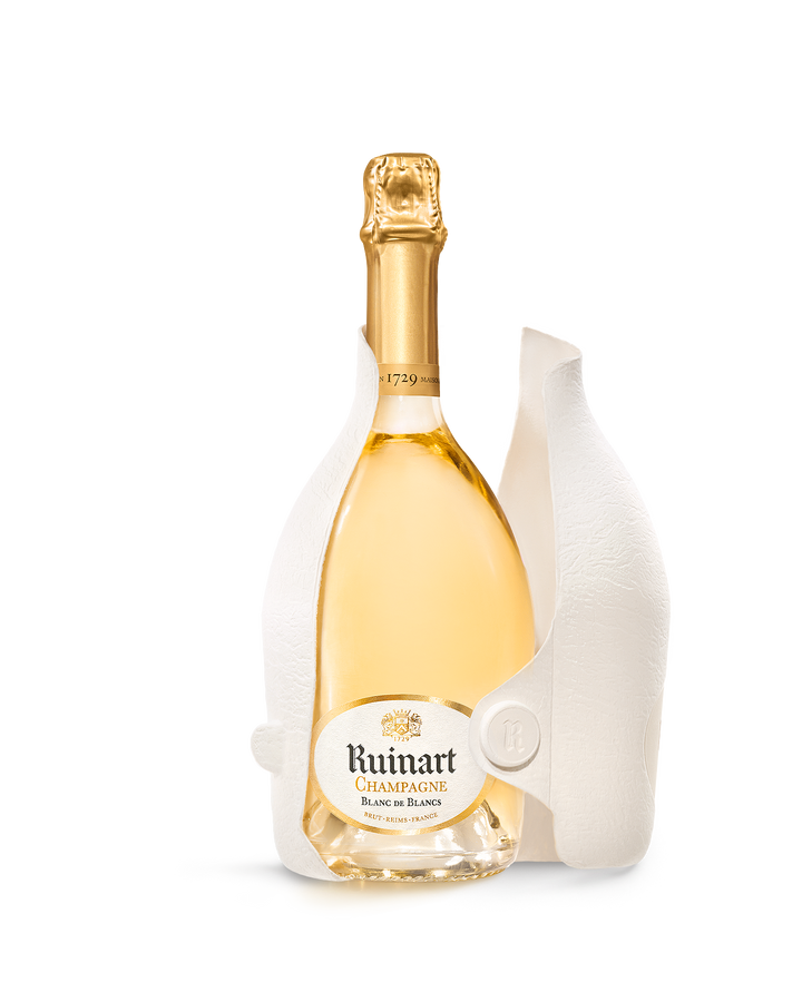 Ruinart Blanc de Blancs NV Champagne 750ml in an open Second Skin case