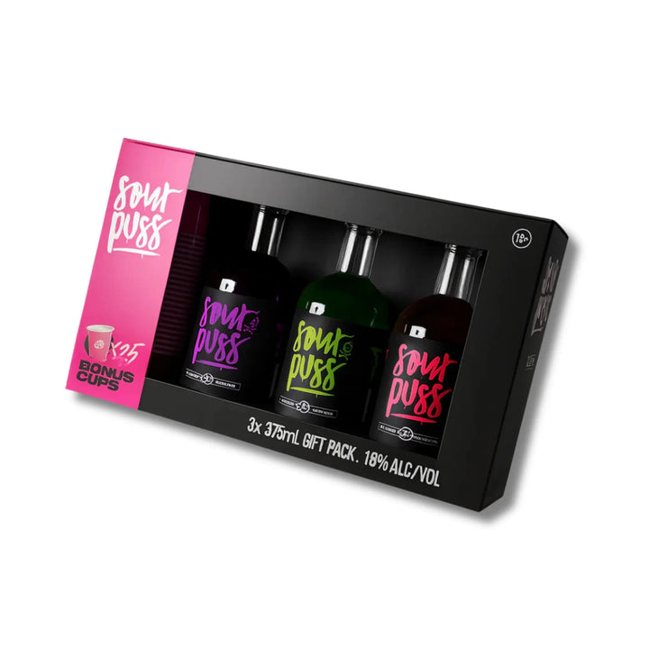 Sour Puss Liqueur Gift Pack 3 X 375ml With Shot Glasses