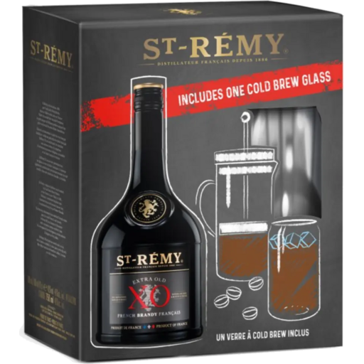 St-Rémy XO Café Glass Gift Pack 700ml — French brandy bottle and cold brew glass presentation gift box