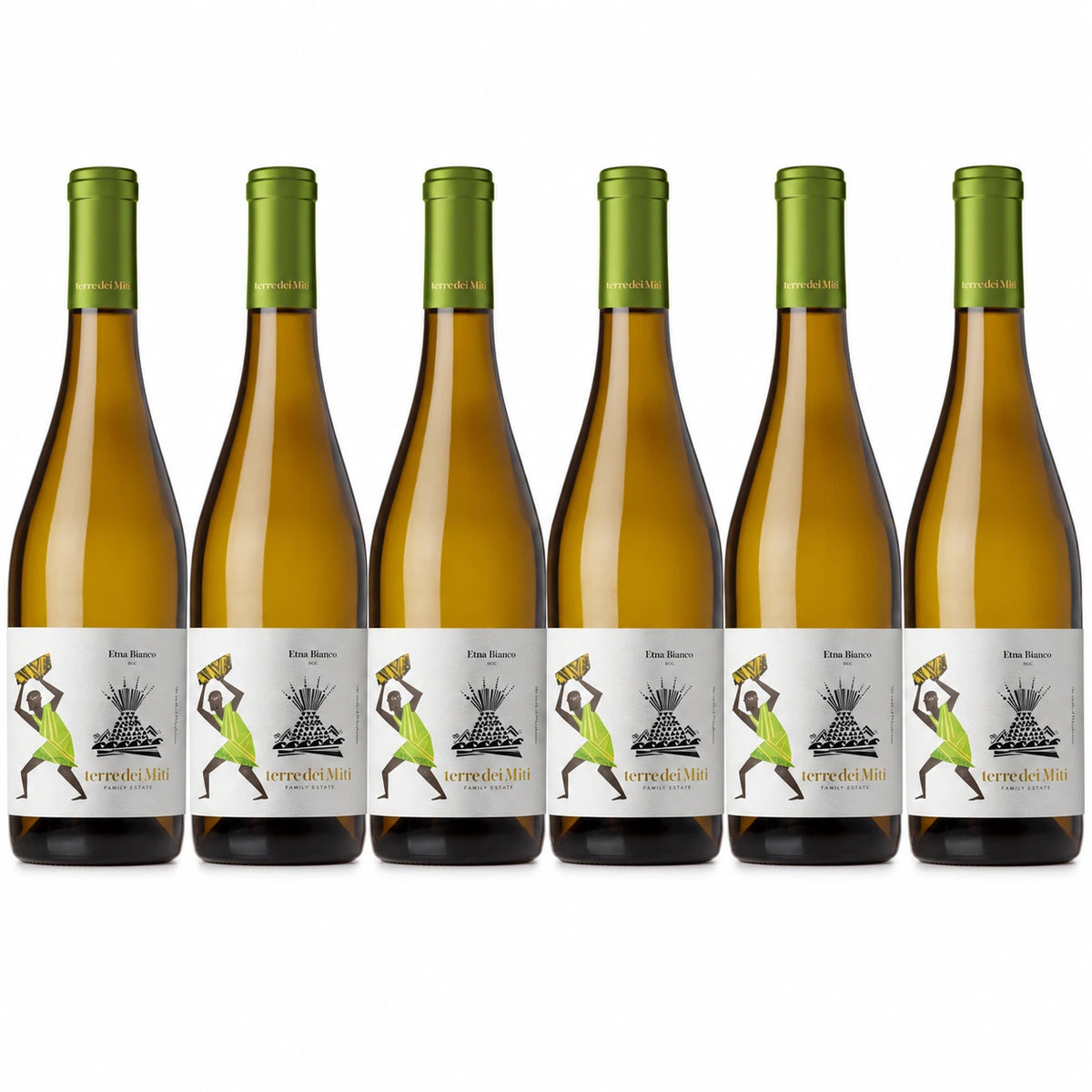 Terre dei Miti Etna Bianco DOC 2024 750ml — 6-bottle arrangement (illustrative)